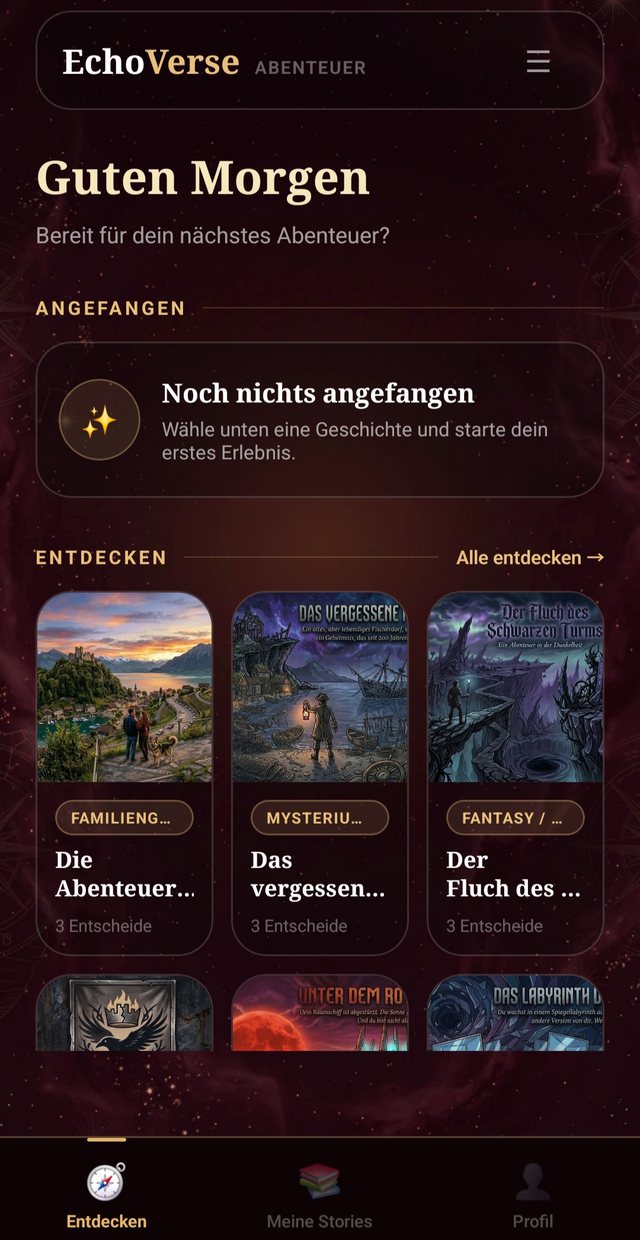 Abenteuer-Übersicht mit Story-Covern